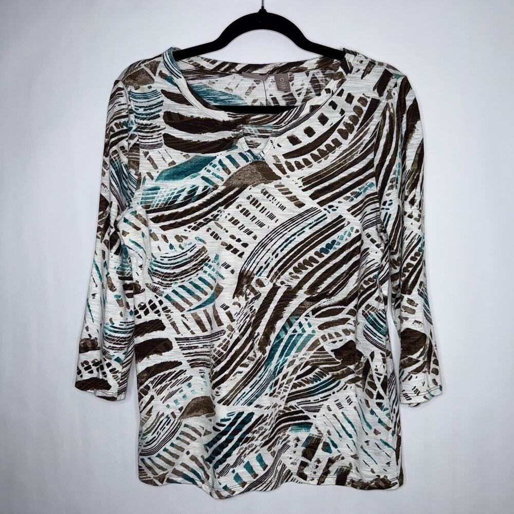 Chico’s Women’s Printed 3/4 Sleep Top Keyhole Neck Size 0